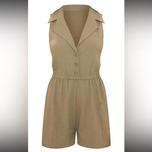 Green Textured Collar Detail Button Front Romper